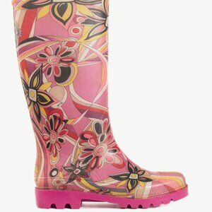 Emilio Pucci Pink Floral-Printed Rubber Rain Boots